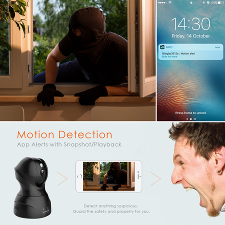 Wireless Security Camera, KAMTRON HD WiFi Security Surveillance IP Camera Home Monitor with Motion Detection 2 Way Audio Night Vision,Black