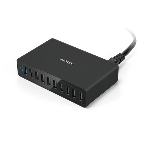 Anker 60W 10-Port USB Wall Charger, PowerPort 10 for iPhone X / 8/ 7 / 6s / Plus, iPad Pro / Air 2 / mini, Galaxy S7 / S6 / Edge / Plus, Note 5 / 4, LG, Nexus, HTC and More