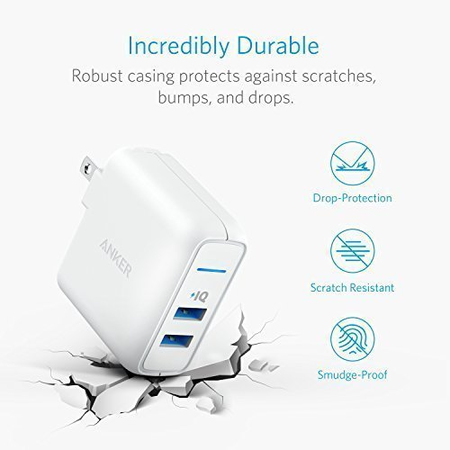 Anker Elite Dual Port 24W USB Travel Wall Charger PowerPort 2 with PowerIQ and Foldable Plug, for iPhone X / 8 / 7 / 7 Plus / 6s / 6s Plus, iPad Pro / Air 2 / mini 3 / mini 4, Samsung S4/ S5, and More