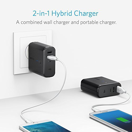 Anker PowerCore Fusion 5000 2-in-1 Portable Charger and Wall Charger, AC Plug with 5000mAh Capacity, PowerIQ Technology, For iPhone, iPad, Android, Samsung Galaxy and More