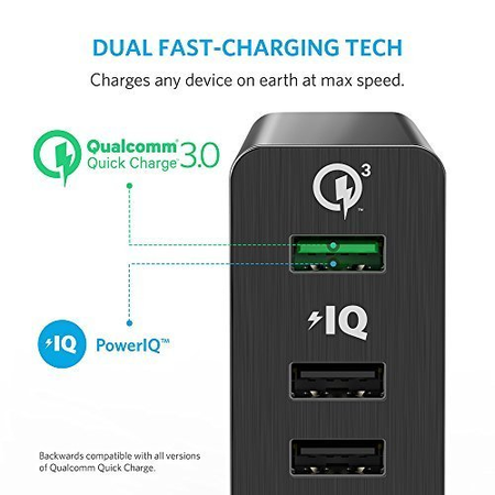 Anker Quick Charge 3.0 60W 6-Port USB Wall Charger, PowerPort+ 6 for Galaxy S7 / S6 / Edge / Plus, Note 5 / 4 and PowerIQ for iPhone 7 / 6s / Plus, iPad Pro / Air 2 / mini, LG, Nexus, HTC and More