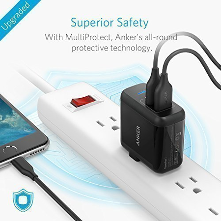 Anker 2-Port 24W USB Wall Charger PowerPort 2 with PowerIQ for iPhone X/ 8/ 7 / 6s / Plus, iPad Air 2 / mini 3, Galaxy S Series, Note Series, LG, Nexus, HTC and More