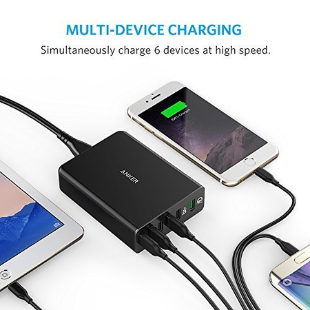 Anker Quick Charge 3.0 60W 6-Port USB Wall Charger, PowerPort+ 6 for Galaxy S7 / S6 / Edge / Plus, Note 5 / 4 and PowerIQ for iPhone 7 / 6s / Plus, iPad Pro / Air 2 / mini, LG, Nexus, HTC and More