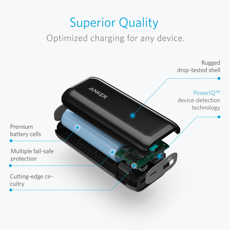 [Upgraded to 6700mAh] Anker Astro E1 Candy-Bar Sized Ultra Compact Portable Charger, External Battery Power Bank, with High-Speed Charging PowerIQ Technology (Black)
