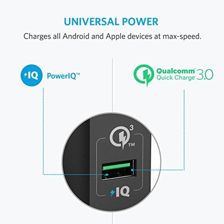 Quick Charge 3.0, Anker 18W USB Wall Charger (Quick Charge 2.0 Compatible) PowerPort+ 1 for Galaxy S7/S6/Edge/Plus, Note 5/4, LG G4, HTC One A9/M9, Nexus 6, iPhone, iPad and More