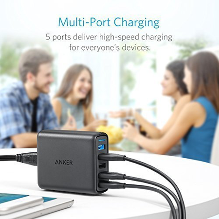 Anker Quick Charge 3.0 51.5W 5-Port USB Wall Charger, PowerPort Speed 5 for Galaxy S7/S6/edge/edge+, Note 4/5, LG G4/G5, HTC One M8/M9/A9, Nexus 6, with PowerIQ for iPhone X/8/7, iPad, and More