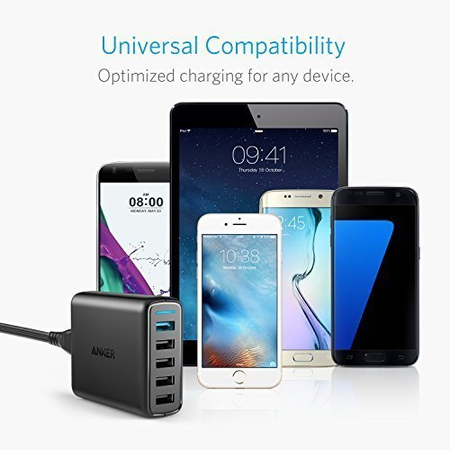 Anker Quick Charge 3.0 51.5W 5-Port USB Wall Charger, PowerPort Speed 5 for Galaxy S7/S6/edge/edge+, Note 4/5, LG G4/G5, HTC One M8/M9/A9, Nexus 6, with PowerIQ for iPhone X/8/7, iPad, and More