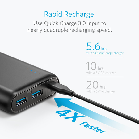 [Upgraded] Anker PowerCore Speed 20000, Qualcomm Quick Charge 3.0 Portable Charger, Backwards Compatible With Quick Charge 1 & 2, with PowerIQ, 20000mAh Power Bank for Samsung, iPhone, iPad and More