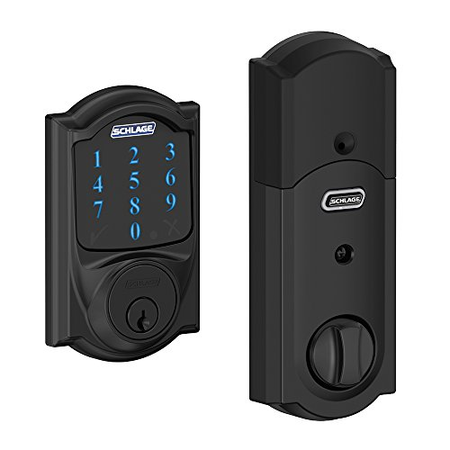 Schlage Connect Camelot Touchscreen Deadbolt with Built-In Alarm, Works with Amazon Alexa via SmartThings, Wink or Iris, Matte Black, BE469 CAM 622