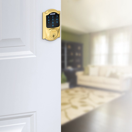 Schlage Z-Wave Connect Camelot Touchscreen Deadbolt with Built-In Alarm, Works with Amazon Alexa via SmartThings, Wink or Iris,  Bright Brass, BE469 CAM 605