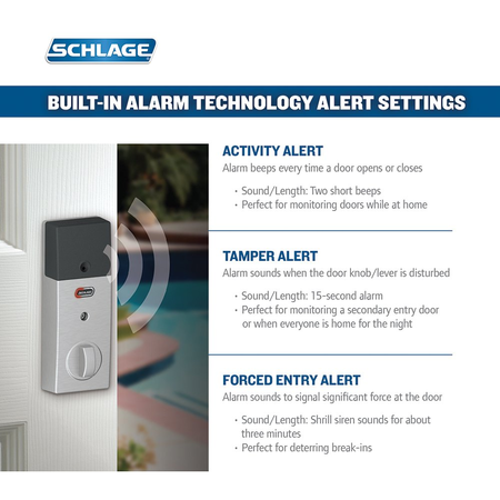 Schlage Z-Wave Connect Century Touchscreen Deadbolt with Built-In Alarm, Works with Amazon Alexa via SmartThings, Wink or Iris,  Satin Chrome, BE469 CEN 626