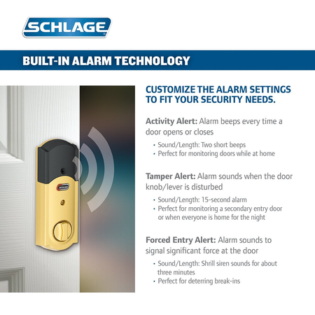 Schlage Connect Camelot Touchscreen Deadbolt with Built-In Alarm, Works with Amazon Alexa via SmartThings, Wink or Iris, Matte Black, BE469 CAM 622