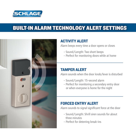 Schlage Z-Wave Connect Century Touchscreen Deadbolt with Built-In Alarm, Works with Amazon Alexa via SmartThings, Wink or Iris,  Satin Nickel, BE469 CEN 619