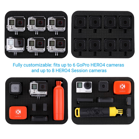 Deluxe Large Carrying Case for GoPro Hero 6, Fusion, 5, Black, Session, Hero 4, Session, Black, Silver, Hero+ LCD, 3+, 3, 2, 1 by CamKix with Shoulder Strap and Customizable Interior and Accessories