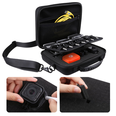 Deluxe Large Carrying Case for GoPro Hero 6, Fusion, 5, Black, Session, Hero 4, Session, Black, Silver, Hero+ LCD, 3+, 3, 2, 1 by CamKix with Shoulder Strap and Customizable Interior and Accessories