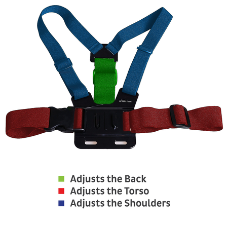 Chest Mount Harness for GoPro Cameras - Adjustable Body Strap Rig + 3-Way Adjustment Base with Aluminum Thumbscrew Kit - Fits ALL Go Pro Hero Models, HERO4, HERO3+ Black Edition
