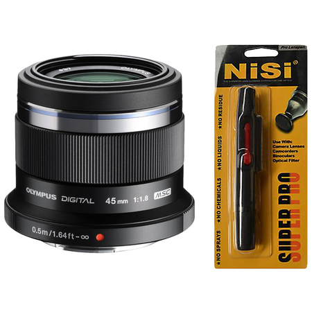 Olympus M.ZUIKO Digital ED 45mm F1.8 (Black) Lens for Olympus and Panasonic Micro 4/3 Cameras w/ AmazonBasics Microfiber Cloths