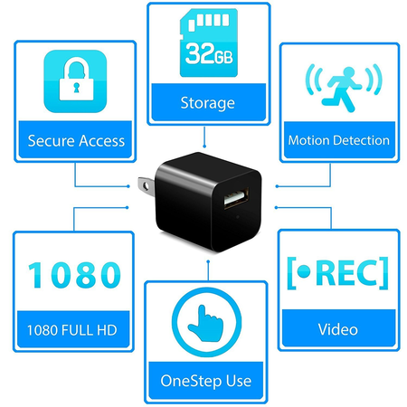 ANNBOS Wifi Spy Camera Full 1080P Motion Detection Mini USB Wall Charger Adapter Camera Security with Internal 32GB SD Card