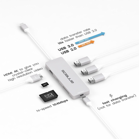 ANNBOS USB C Hub with 4K HDMI and 4 USB Ports(USB 3 x 3 + USB C)- Silver