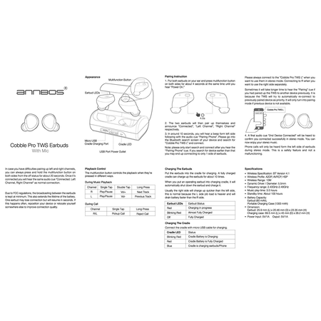 ANNBOS Bluetooth Headset V4.1 True Wireless Earbuds In-Ear Earphones