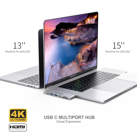 Cổng chia USB-C Hub AnnBos 7-in-1 Type C Hub with HDMI Port, USBC Charging Port, 2 USB 3.0 and 1 USB 2.0 Ports, SD/TF Card Reader (Grey)