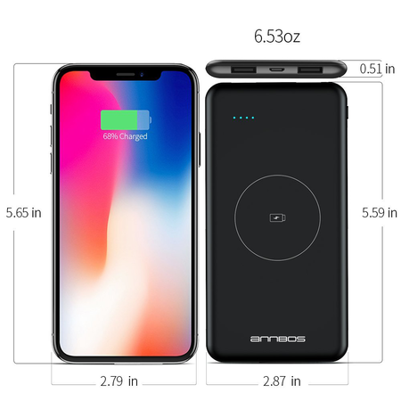 ANNBOS Qi Wireless 10000mAh Portable Battery Charger Fast Charging Power Bank