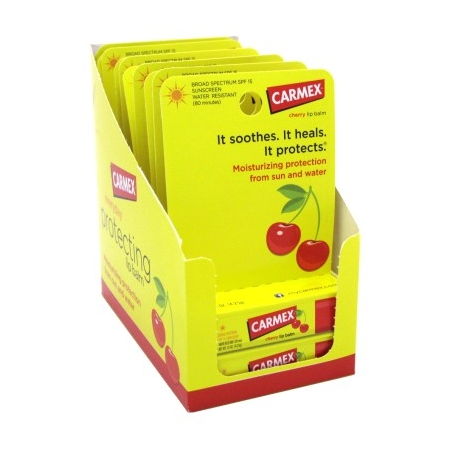 Carmex Lip Balm Stick Cherry Spf#15 0.15oz (12 Pieces) Display