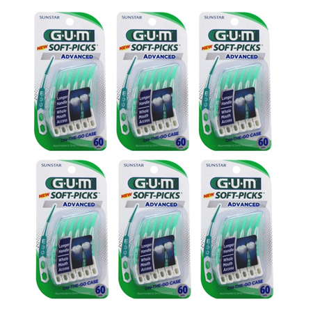 Gum Soft Picks 60 Count Advanced On The Go Case (6 Pieces)