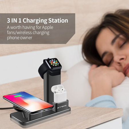 AnnBos iPhone Wireless Charger Stand, 10W Fast Wireless Charger Apple Watch Charger AirPods Charging Station 3 in 1 Charging Docks