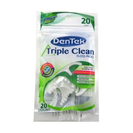Dentek Floss Picks Triple Clean Mouthwash 20 Count (6 Pieces)