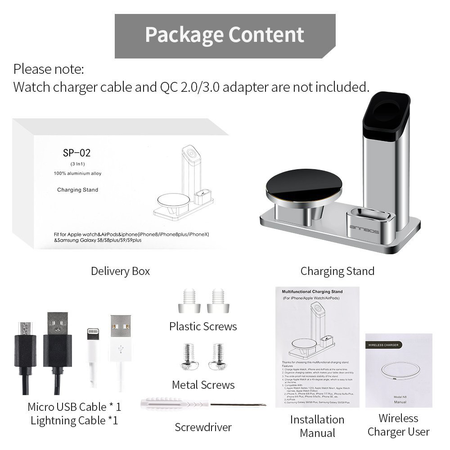 AnnBos iPhone Wireless Charger Stand, 10W Fast Wireless Charger Apple Watch Charger AirPods Charging Station 3 in 1 Charging Docks