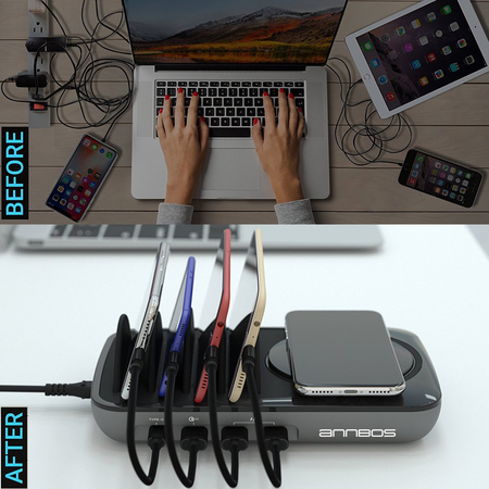 AnnBos Wireless Charger Dock,10W Multiple Devices Charging Station Organizer with Qi Cordless Charge Pad,USB Hub Stand Docking
