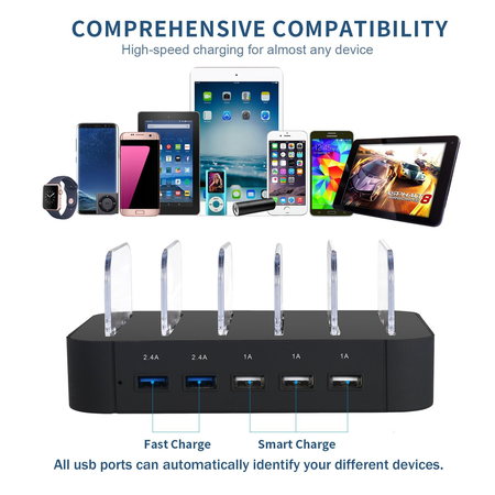 AnnBos Charging Station 5 Port Cell Phone usb Hub Charger Dock Station