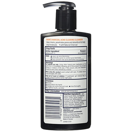 Biore Charcoal Acne Clearing Cleanser 6.77oz Pump