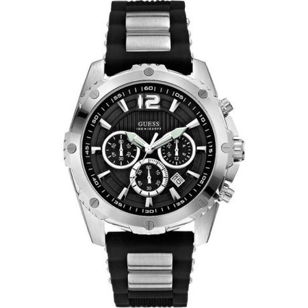 Đồng hồ GUESS Men's U0167G1 Sporty Silicone & Metal Silver-Tone Chronograph Watch