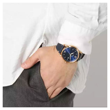 Đồng hồ Fossil Men's Blue Leather Rose Gold Stainless Steel Watch FS5404