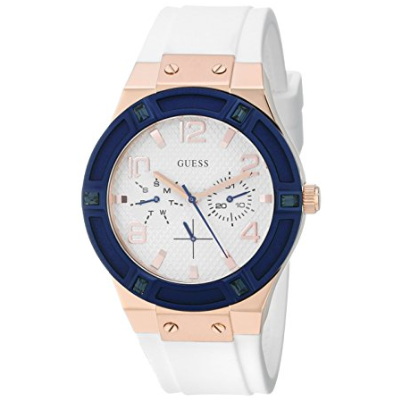 Đồng hồ GUESS Women's U0564L1 Sporty Rose Gold-Tone Stainless Steel Watch with Multi-function Dial and White Strap Buckle