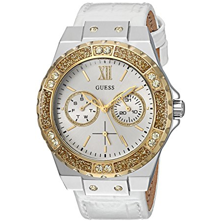 Đồng hồ GUESS Women's Stainless Steel Genuine Leather Crystal Accented Watch