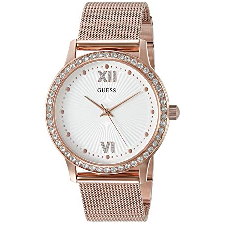 Đồng hồ GUESS Women's Dressy Watch with White Dial , Crystal-Accented Bezel and Mesh G-Link Band