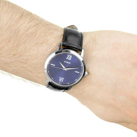 Đồng hồ GUESS Men's U0793G2 Diamond Dial Watch with Blue Dial on Black Genuine Leather Strap