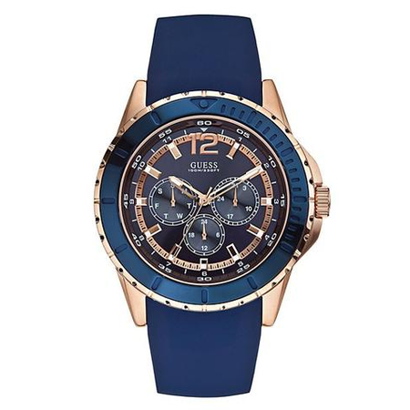 Đồng hồ GUESS Men's Stainless Steel Silicone Casual Watch, Color Rose Gold-Tone/Rigor Blue (Model: U0247G3)