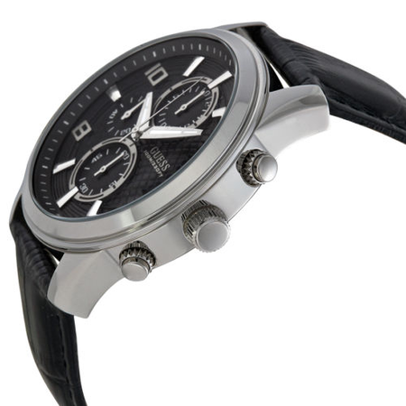 Đồng hồ GUESS Men's U0076G1 Black Classic Crocodile-Grained Leather Strap Chronograph Watch