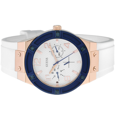 Đồng hồ GUESS Women's U0564L1 Sporty Rose Gold-Tone Stainless Steel Watch with Multi-function Dial and White Strap Buckle