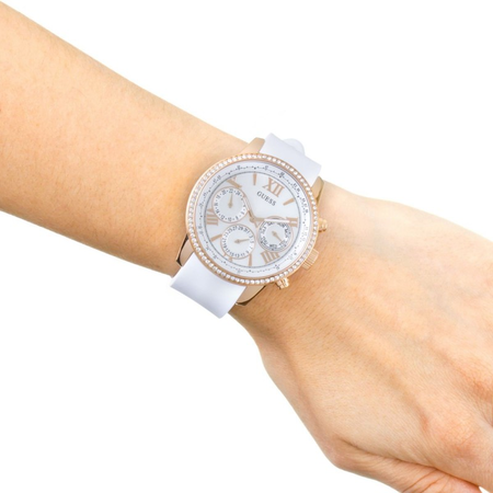 Đồng hồ GUESS Women's Stainless Steel Classic Silicone Watch, Color:Rose Gold-Tone/White (Model: U0616L1)