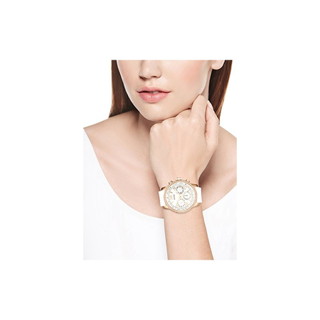 Đồng hồ GUESS Women's Stainless Steel Classic Silicone Watch, Color:Rose Gold-Tone/White (Model: U0616L1)