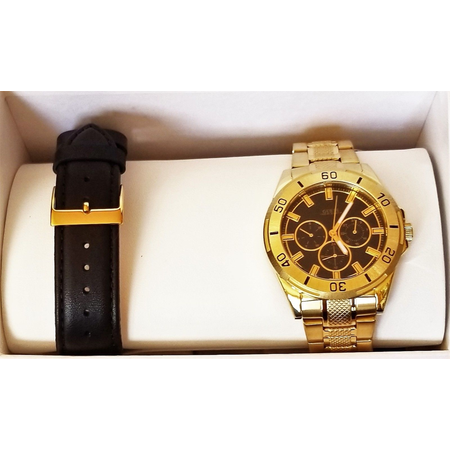 Đồng hồ GUESS Mens U10514g2 Gold Tone Multifunction Watch Set Black Leather Band