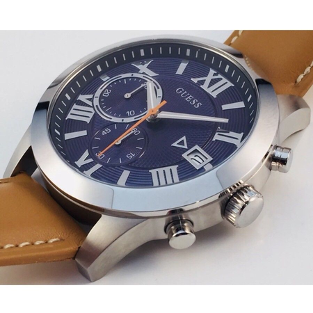 Đồng hồ GUESS Men's Stainless Steel Leather Casual Watch, Color: Brown (Model: U0669G3)