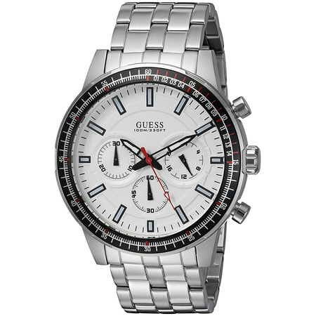 Đồng hồ GUESS Men's U0801G1 Sporty Silver-Tone Stainless Steel Watch with Chronograph Dial and Pilot Buckle