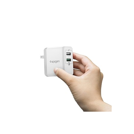 Spigen Essential F207 Quick Charge 3.0 Travel Charger w/ 2-Ports - White - Box Packaging