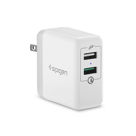 Ổ cắm 2 cổng Spigen Essential F207 Quick Charge 3.0 Travel Charger w/ 2-Ports - White - Box Packaging
